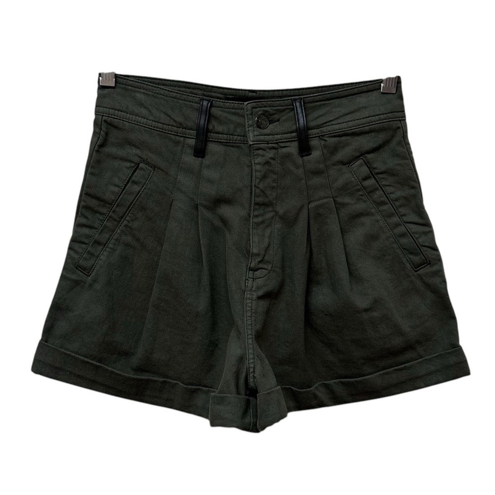 The Kooples Cotton Faux Leather Trim Green Cuffed Shorts 26" Waist